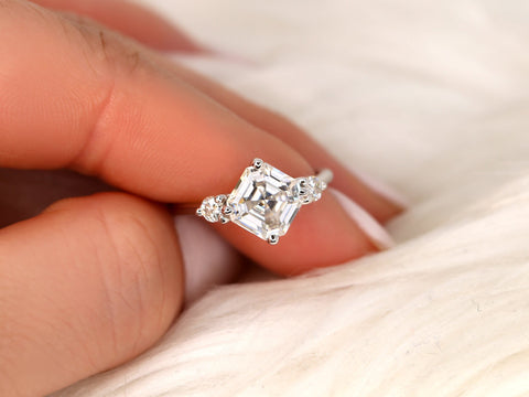 2.20cts Maxine 8mm 14kt Moissanite Kite Set Asscher Cut Three Stone Ring,Unique Wedding Ring,Compass Set Ring,Anniversary Ring,Push Present