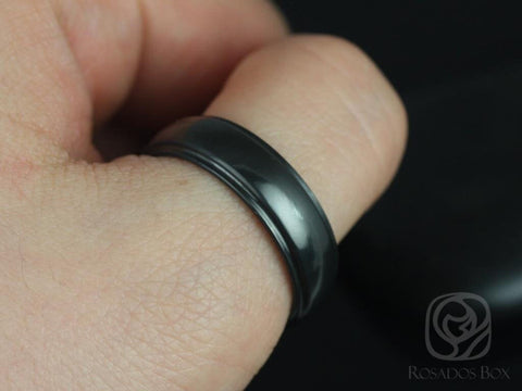 Pierre 7mm High Polish Half Round Raised Edge Black Zirconium Ring