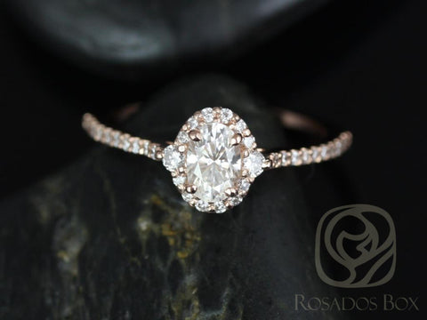 0.50ct  Bridgette 6x4mm 14kt Moissanite Diamond Unique Oval Halo Ring - Rosados Box