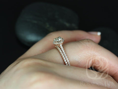 0.55ct Ready to Ship Conflict Free Kubian 14kt Rose Gold Champagne Diamonds Halo Wedding Set - Rosados Box