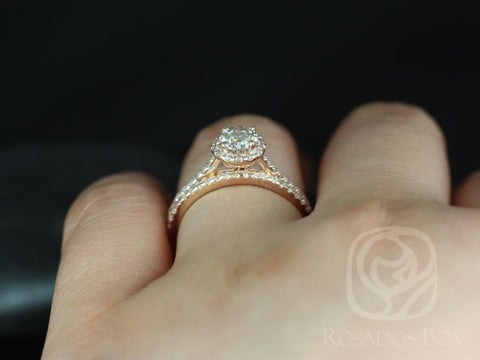 0.55ct Ready to Ship Conflict Free Kubian 14kt Rose Gold Champagne Diamonds Halo Wedding Set - Rosados Box