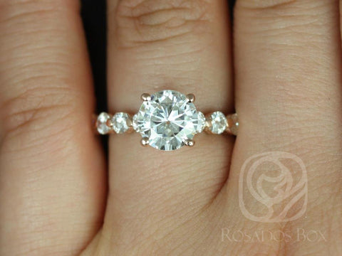 2ct SALE Ready to Ship Haylie 8mm Bridged 14kt Rose Gold Swooped FB Moissanite Round Solitaire Ring - Rosados Box