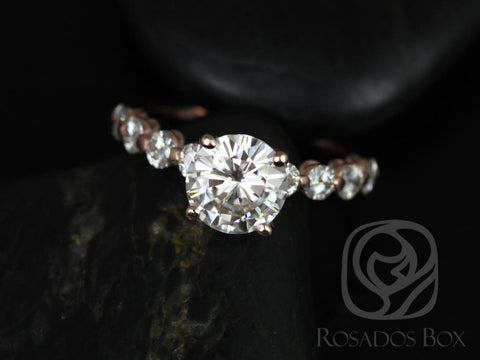 2ct SALE Ready to Ship Haylie 8mm Bridged 14kt Rose Gold Swooped FB Moissanite Round Solitaire Ring - Rosados Box