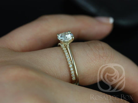 1ct Skinny Alberta 6.5mm & Romani 14kt Gold Moissanite Diamond Round Solitaire Bridal Set - Rosados Box