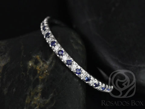 Kierra 14kt Alternating Blue Sapphire Diamond HALFWAY Eternity Ring - Rosados Box