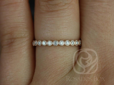 Ready to Ship Petite Bubbles (Size 3.5) 14kt Rose Gold Bezel WITH Milgrain Diamond FULL Eternity Ring - Rosados Box