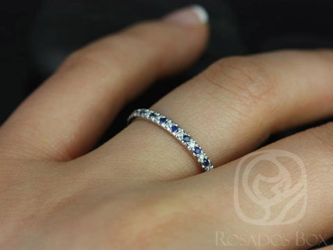 Kierra 14kt Alternating Blue Sapphire Diamond HALFWAY Eternity Ring - Rosados Box