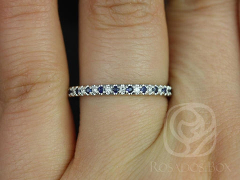 Kierra 14kt Alternating Blue Sapphire Diamond HALFWAY Eternity Ring - Rosados Box