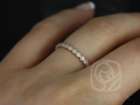 Ready to Ship Petite Bubbles (Size 3.5) 14kt Rose Gold Bezel WITH Milgrain Diamond FULL Eternity Ring - Rosados Box