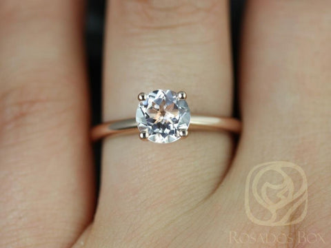 Ready to Ship Alberta 7mm 14kt Rose Gold Morganite Minimalist Cathedral Tulip Round Solitaire Engagement Ring