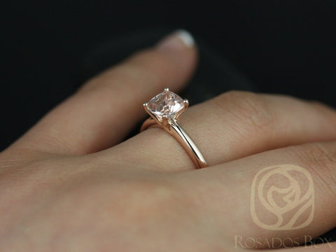 Ready to ship Albina 6mm 14kt Rose Gold Morganite Petite Tulip Cushion Solitaire Engagement Ring - Rosados Box