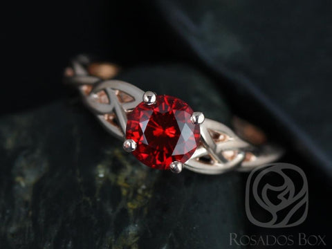 Cassidy 6mm 14kt Solid Rose Gold Round Ruby Celtic Love Knot Triquetra Engagement Ring