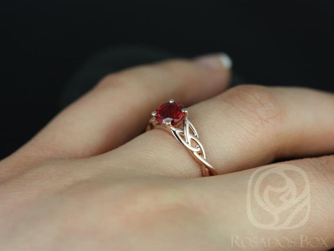 Cassidy 6mm 14kt Solid Rose Gold Round Ruby Celtic Love Knot Triquetra Engagement Ring - Rosados Box