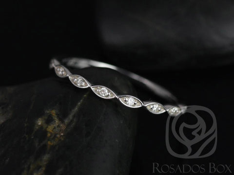 Ultra Petite Leah 14kt White Gold Diamonds WITHOUT Milgrain HALFWAY Eternity StackingRing - Rosados Box