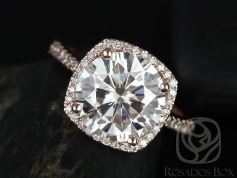 Rosados Box Barra 10mm 14kt Rose Gold Round Moissanite Diamond Cushion Halo Engagement Ring - Rosados Box