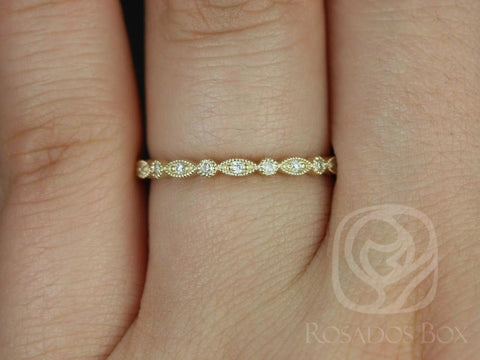 Ready to Ship Gwen 14kt Yellow Gold WITH Milgrain Diamond HALFWAY Eternity Ring - Rosados Box