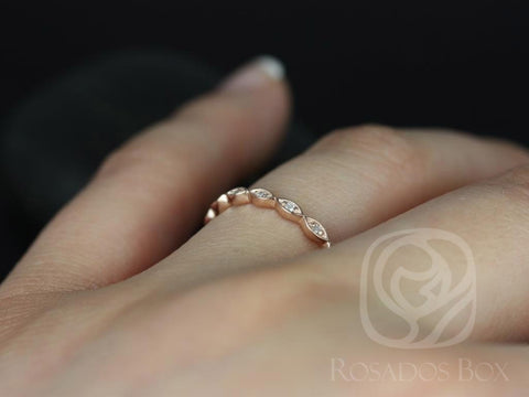 Ultra Petite Leah 14kt Gold Diamond WITHOUT Milgrain ALMOST Eternity Ring - Rosados Box