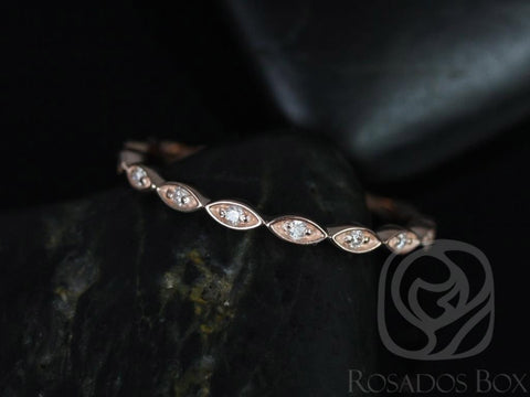 Ultra Petite Leah 14kt Gold Diamond WITHOUT Milgrain ALMOST Eternity Ring - Rosados Box