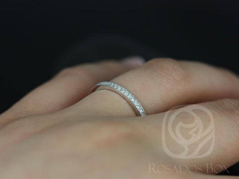 Victoria 14kt White Gold Thin WITH Milgrain Pave Diamonds ALMOST Eternity Ring - Rosados Box