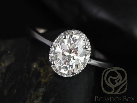 1.50ct Celeste 8x6mm 14kt White Gold Moissanite Diamonds Oval Halo Ring - Rosados Box