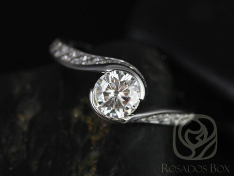 0.60ct Odala 5.5mm 14kt Moissanite Diamonds Bypass Twisted Pave Round Engagement Ring - Rosados Box