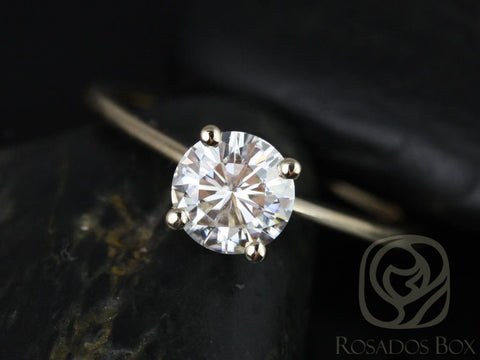 1ct Skinny Alberta 6.5mm 14kt Gold Moissanite Dainty Round Solitaire Engagement Ring - Rosados Box