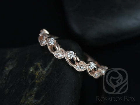 Ready to Ship Daphine 14kt Rose Gold Thin Weaving Leaves Diamonds Berries Halfway Eternity Ring - Rosados Box