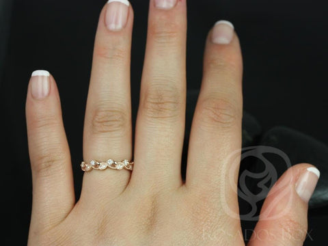 Ready to Ship Daphine 14kt Rose Gold Thin Weaving Leaves Diamonds Berries Halfway Eternity Ring - Rosados Box