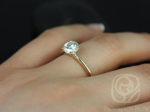 1ct Skinny Alberta 6.5mm 14kt Gold Moissanite Dainty Round Solitaire Engagement Ring - Rosados Box