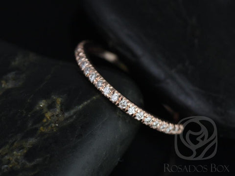 14kt Solid Rose Gold Thin Diamond Micropave Matching Band to Callie/Becca Glitter Pave HALFWAY Eternity Ring - Rosados Box