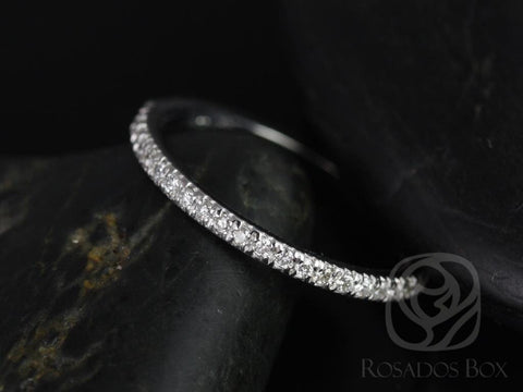 14kt Solid White Gold Thin Diamond Micropave Matching Band to Callie/Becca Glitter Dainty Pave HALFWAY Ring - Rosados Box