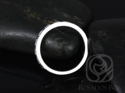 Rosados Box Grace 14kt White Gold Blue Sapphire and Diamonds WITH Milgrain HALFWAY Eternity Band - Rosados Box