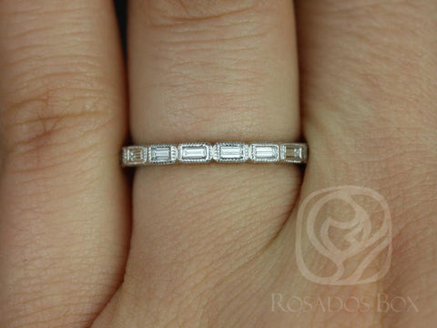 Ready to Ship Rihani 14kt YELLOW Gold WITH Milgrain Horizontal Baguette Diamond HALFWAY Eternity Ring - Rosados Box