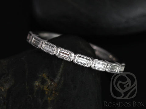 Ready to Ship Rihani 14kt YELLOW Gold WITH Milgrain Horizontal Baguette Diamond HALFWAY Eternity Ring - Rosados Box