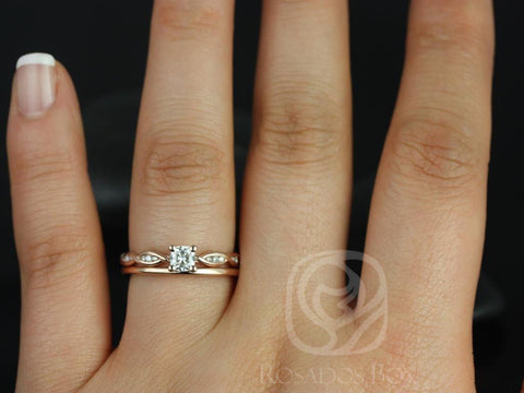 Rosados Box Ember 4mm & Plain Romani 14kt Rose Gold Infinity DNA Twist Cushion Moissanite Diamonds Bridal Set - Rosados Box