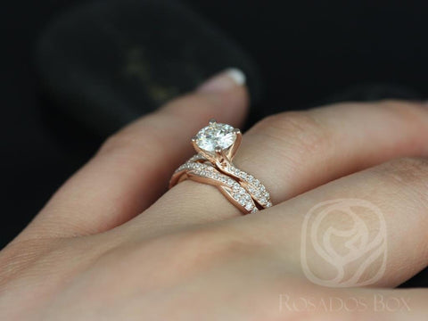 Twyla 6.5mm 14kt Rose Gold Round Forever One Moissanite & Diamond Twist Bridal Set - Rosados Box