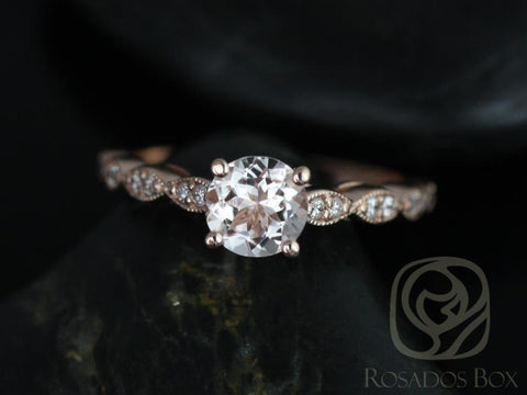 Ready to Ship Helena 6mm 14kt Rose Gold Morganite Diamond Unique Art DecoRound Solitaire Ring - Rosados Box