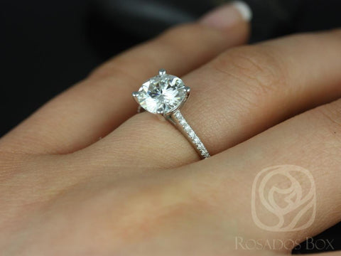 2ct Eloise 8mm 14kt Moissanite Diamond Round Solitaire Accent Ring - Rosados Box