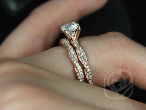 Twyla 6.5mm 14kt Rose Gold Round Forever One Moissanite & Diamond Twist Bridal Set - Rosados Box