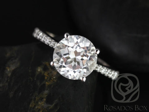 Ready to Ship Taylor 9mm 14kt White Gold White Topaz Diamond Cathedral Round Solitaire Ring - Rosados Box