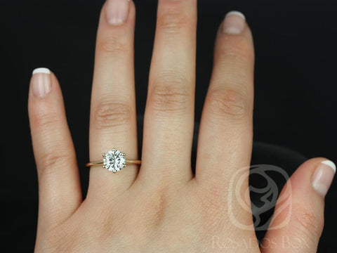 1.50ct Skinny Webster 7.5mm 14kt Gold Moissanite Six Prong Round Solitaire Ring - Rosados Box