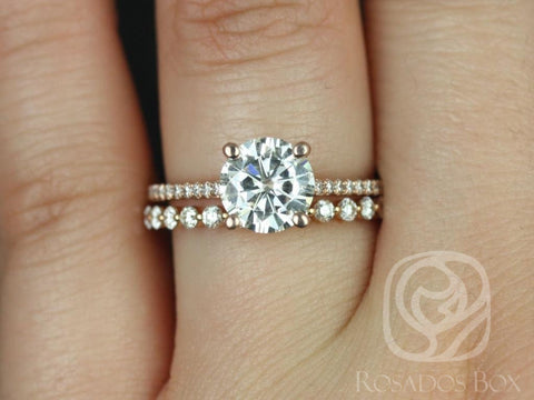 1.50ct Eloise 7.5mm & Petite Naomi 14kt Moissanite Diamond Round Solitaire Accent Bridal Set