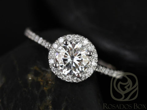 Rosados Box Ready to Ship Kubian 6mm 14kt White Gold Round Moissanite Diamonds Dainty Pave Halo Engagement Ring - Rosados Box