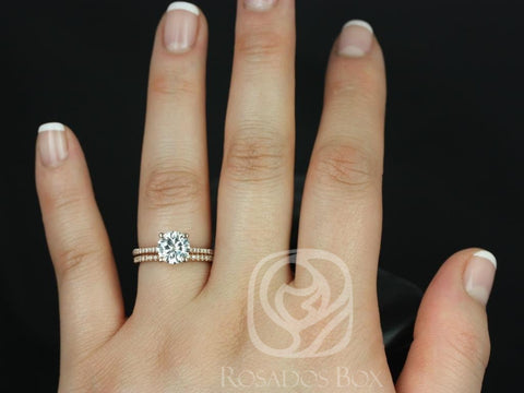 Ready to Ship Eloise 7.5mm 14kt WHITE Gold Moissanite Diamonds Classic Round Bridal Set - Rosados Box