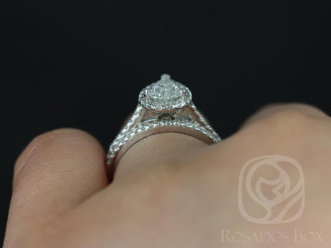 Ready to Ship Tabitha 1.02cts 14kt Solid White Gold Conflict Free Diamond Dainty Pave Pear Halo Classic Wedding Set Rings Rings - Rosados Box