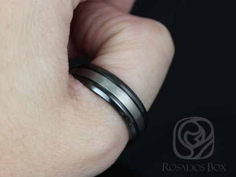 Liam 7mm Black Zirconium Beveled Edge & Double Grooved Pipe Ring - Rosados Box