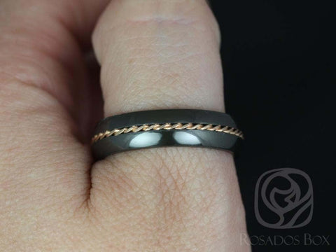 Darth 6mm 14kt Rose Gold & Black Zirconium Single Braided Band - Rosados Box