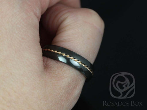 Darth 6mm 14kt Rose Gold & Black Zirconium Single Braided Band - Rosados Box