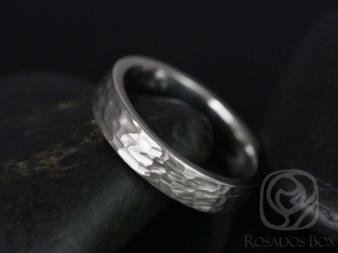 Rosados Box Mabus 14kt White Gold Hammered Matte Finish Men&#39;s Wedding Ring - Rosados Box