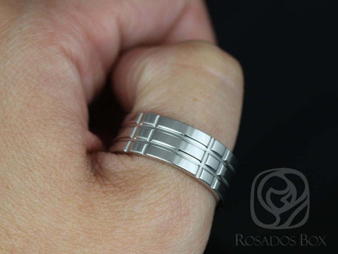 Jack 8mm Cobalt Laser Etched Plaid Grid Pipe High Finish Ring - Rosados Box